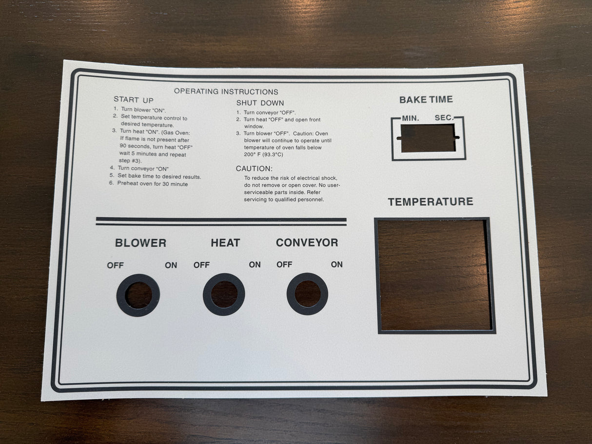 Middleby 59885 - Replacement PS360 Control Panel Face Label Decal