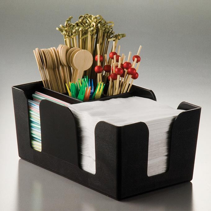 American Metalcraft BAR6 Plastic Bar Organizer with 6 Compartments, 9.5" L x 5.75" W, Black