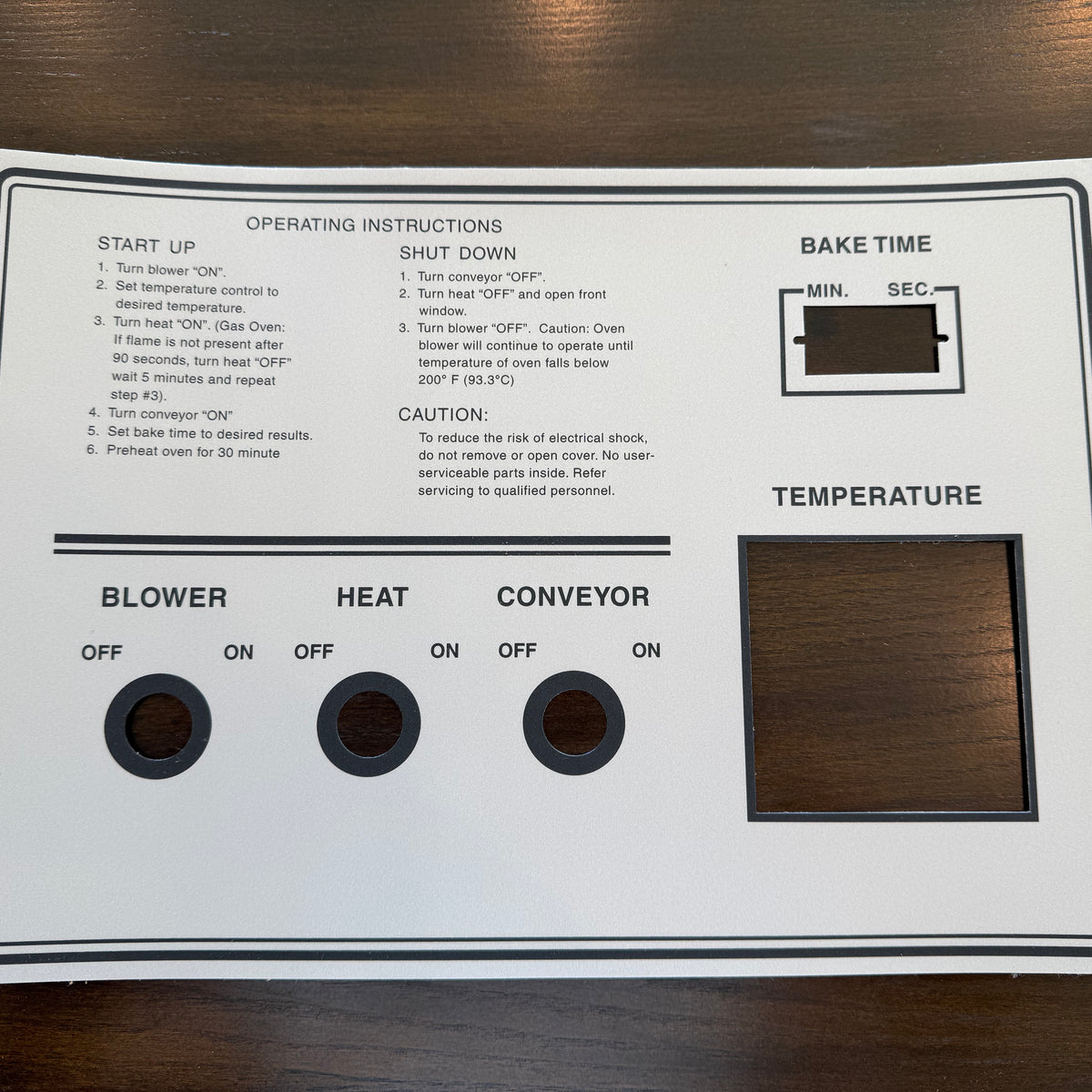 Middleby 59885 - Replacement PS360 Control Panel Face Label Decal ...